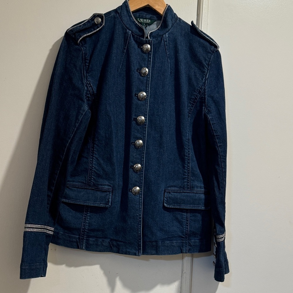 LAUREN RALPH LAUREN Sz8 MILITARY-INSPIRED OFFICER STRETCH DENIM JACKET - Picture 4 of 13
